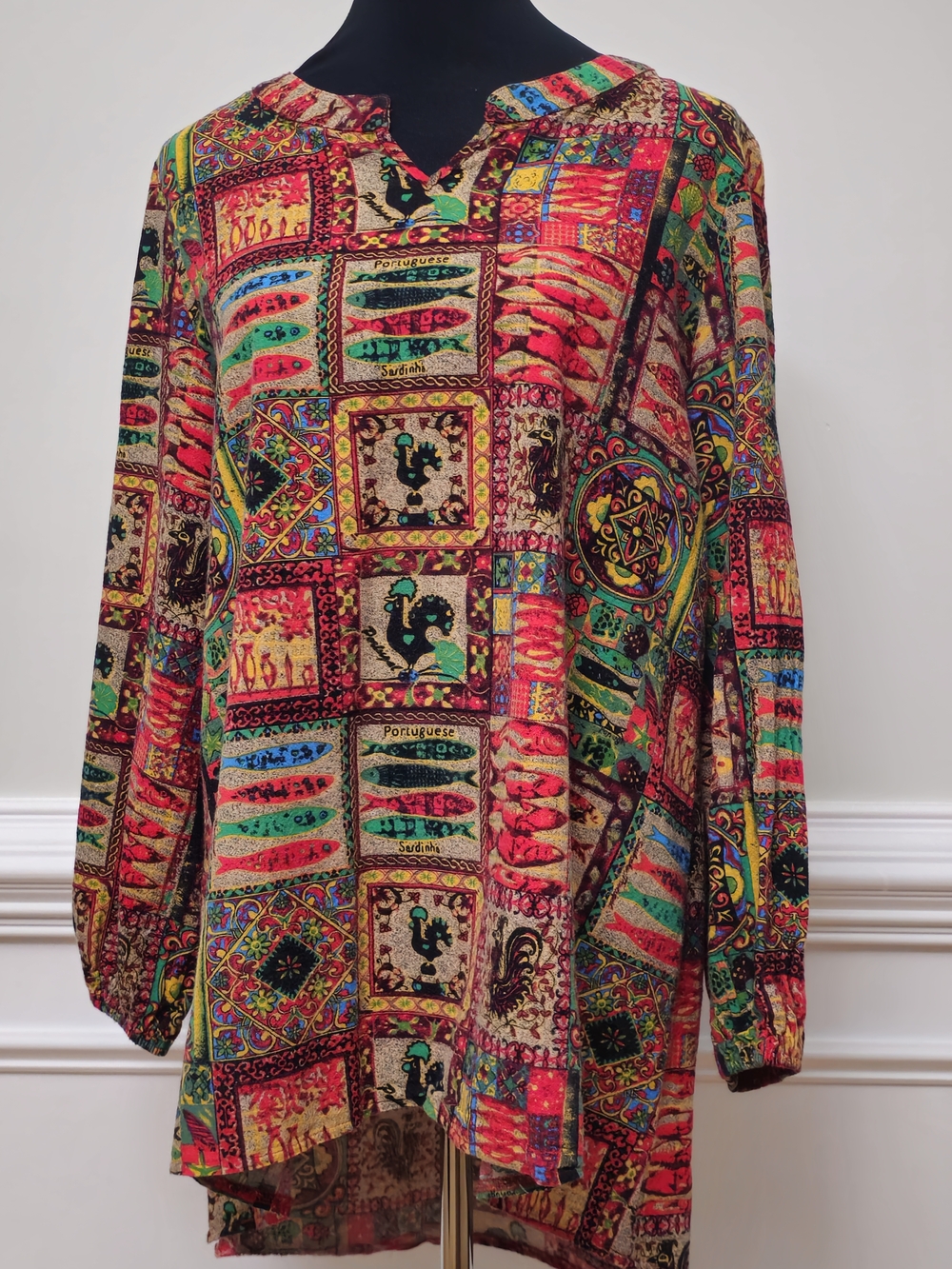 Boho Patchwork V-Neck Tunic Jacket - Multicolor